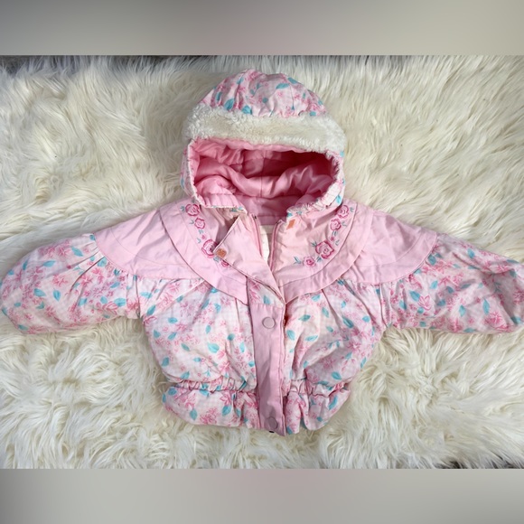 Vintage Infants Children’s Hooded Floral 80's 18mths Jacket Coat - Picture 1 of 9